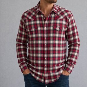 Ely Cattleman XL Red Plaid Western Pearl Snap Cowboy Shirt Ranch